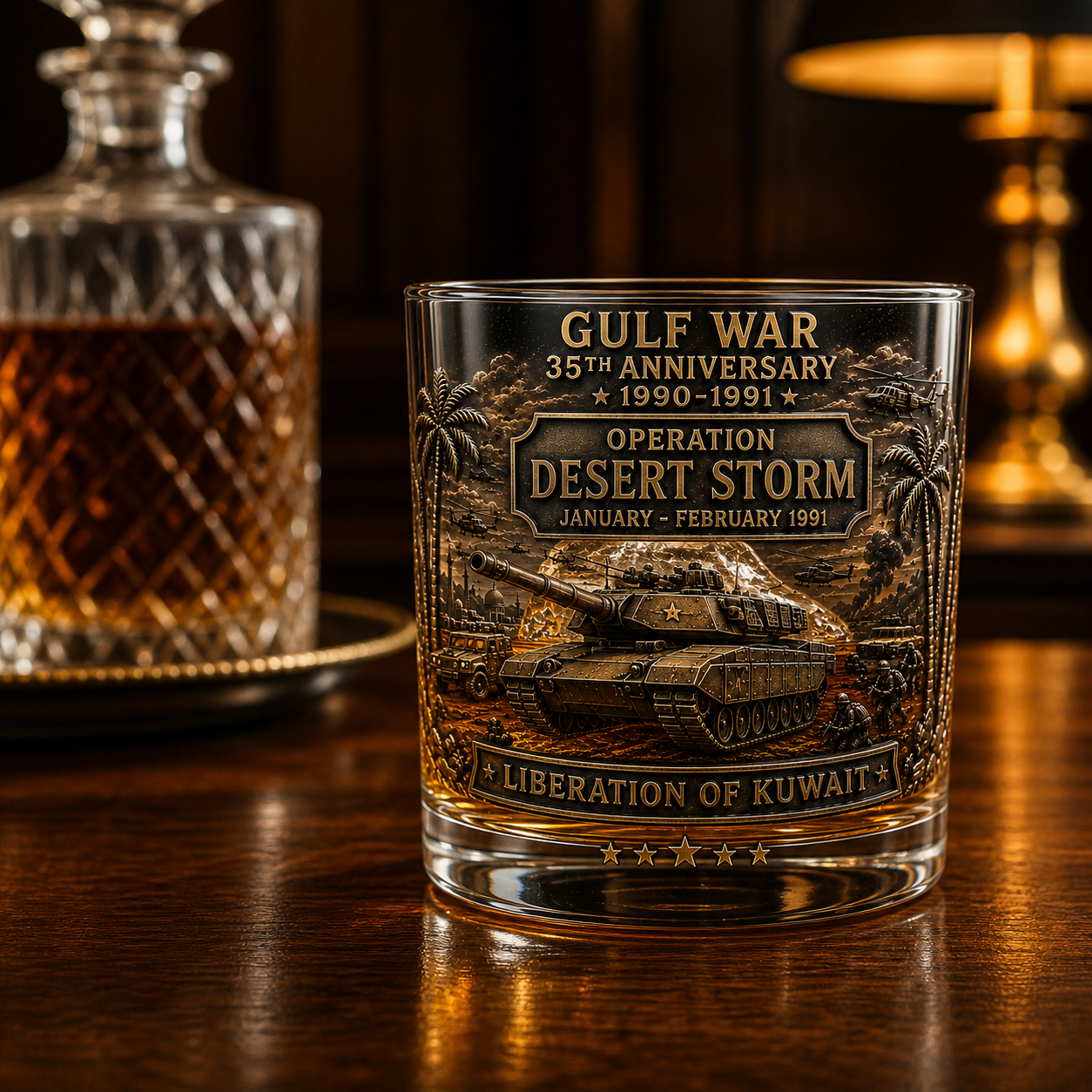Gulf War 35th Anniversary Commemorative Whiskey Glass – Raised Tribute Barware