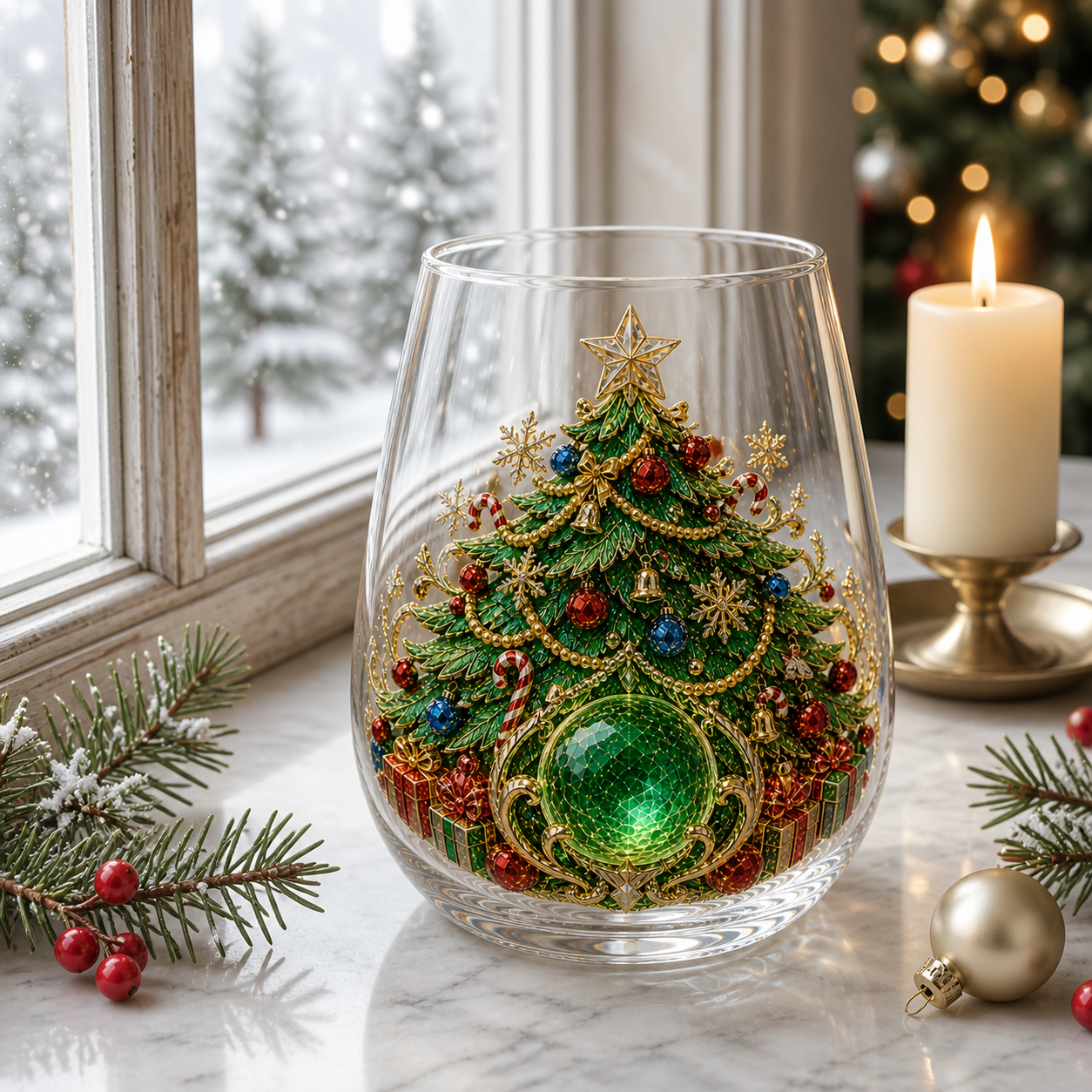 🎄✨ Enchanted Christmas Crystal Glass Art Cup | Bright Raised 3D Holiday Glassware for Whiskey, Festive Décor & Magical Gifts 🎁