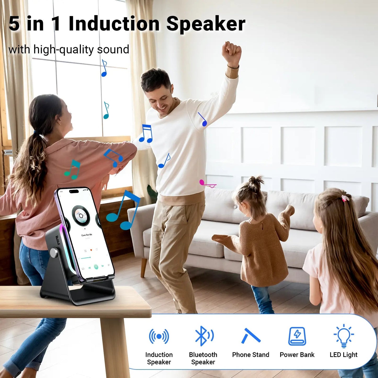 3-in-1 Wireless Speaker Phone Stand with Power Bank