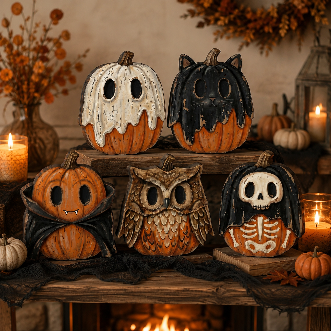 🎃 49% OFF Today | Vintage Wooden Pumpkin Tabletop Decor 🍂 Rustic Halloween Home Decoration
