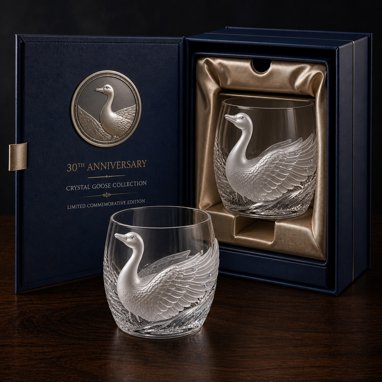 🪿Crystal Goose Glass Art Cup – 3D Raised Collectible Lowball Glass
