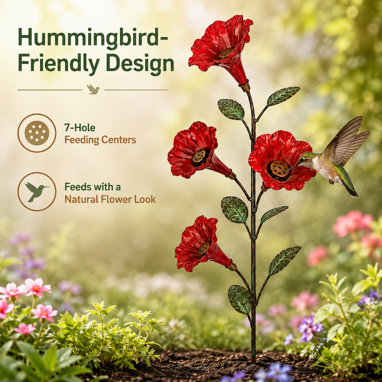 Vintage 4-Flower Hummingbird Feeder Garden Stake