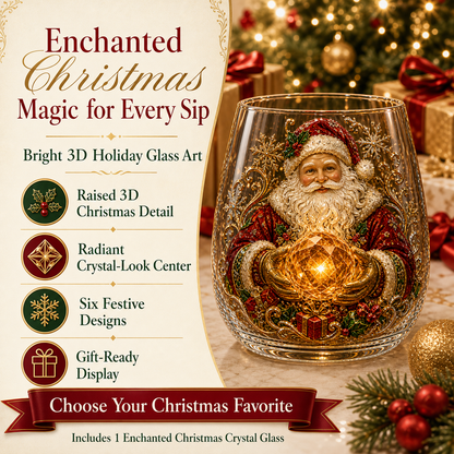 🎄✨ Enchanted Christmas Crystal Glass Art Cup | Bright Raised 3D Holiday Glassware for Whiskey, Festive Décor & Magical Gifts 🎁