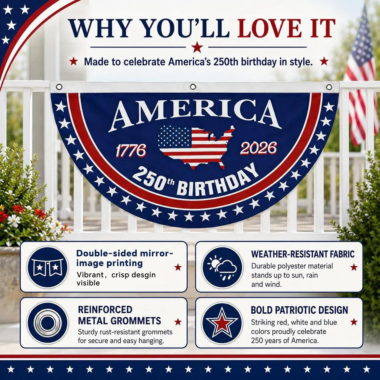 🦅🎆 Patriotic Best Seller  USA 250th Anniversary Flag Banner – Honor the American Spirit
