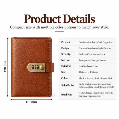🔐 Private & Secure Combination Lock Cash Organizer Notebook