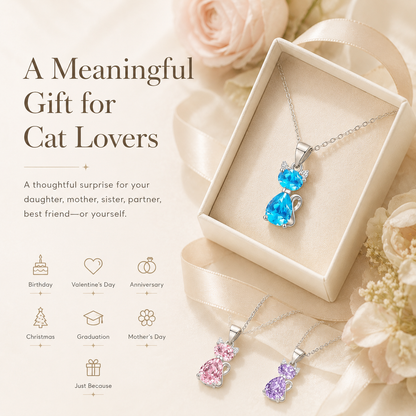 🐾 A Little Companion Close to Your Heart – Sparkling Crystal Cat Necklace ✨