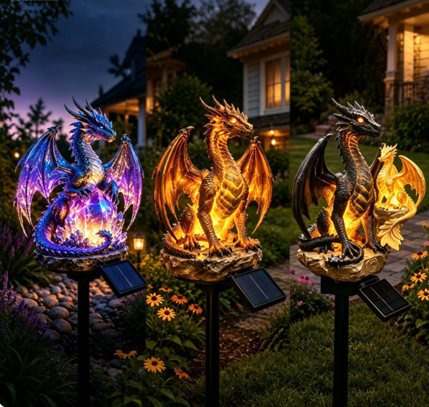 🎁 Dragon Lover's Gift 🐉 Solar LED Dragon Statue – Waterproof Garden & Patio Ornament