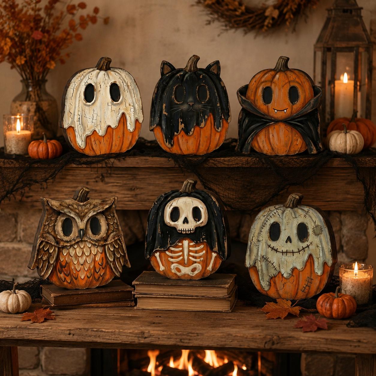 🎃 49% OFF Today | Vintage Wooden Pumpkin Tabletop Decor 🍂 Rustic Halloween Home Decoration