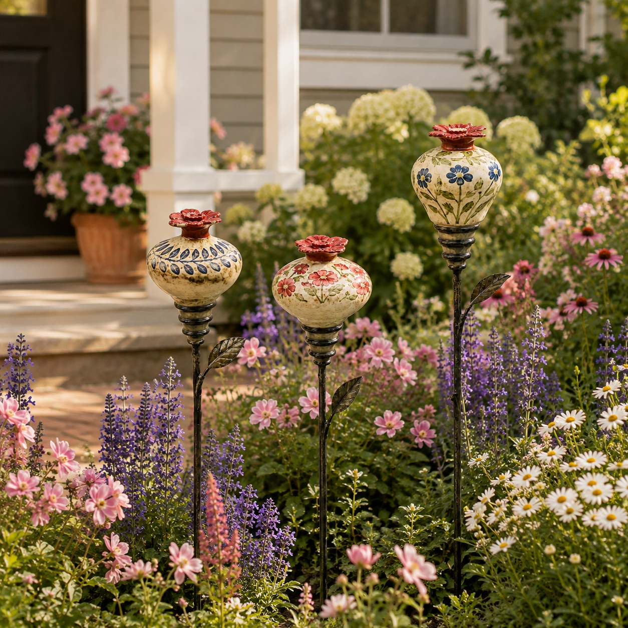 Set of three ceramic hummingbird feeder patterns
