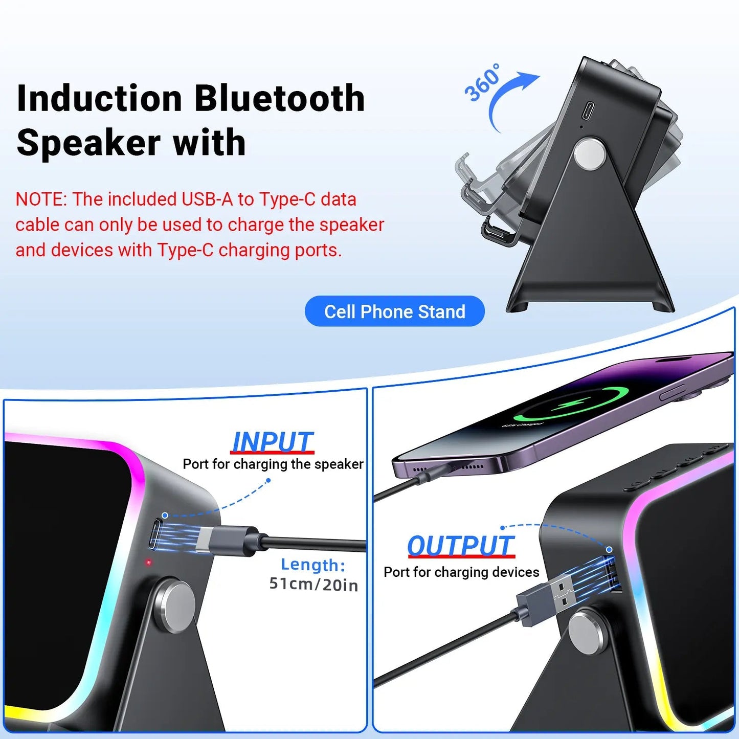 3-in-1 Wireless Speaker Phone Stand with Power Bank