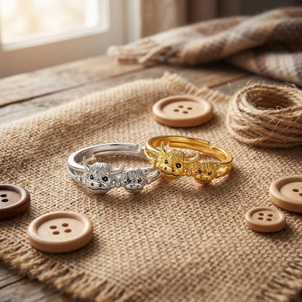✨ Handcrafted Highland Cow Adjustable Ring