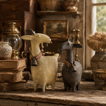 🏡 Rustic Goat Figurines Set of 2 – Vintage Farmhouse Home Decor