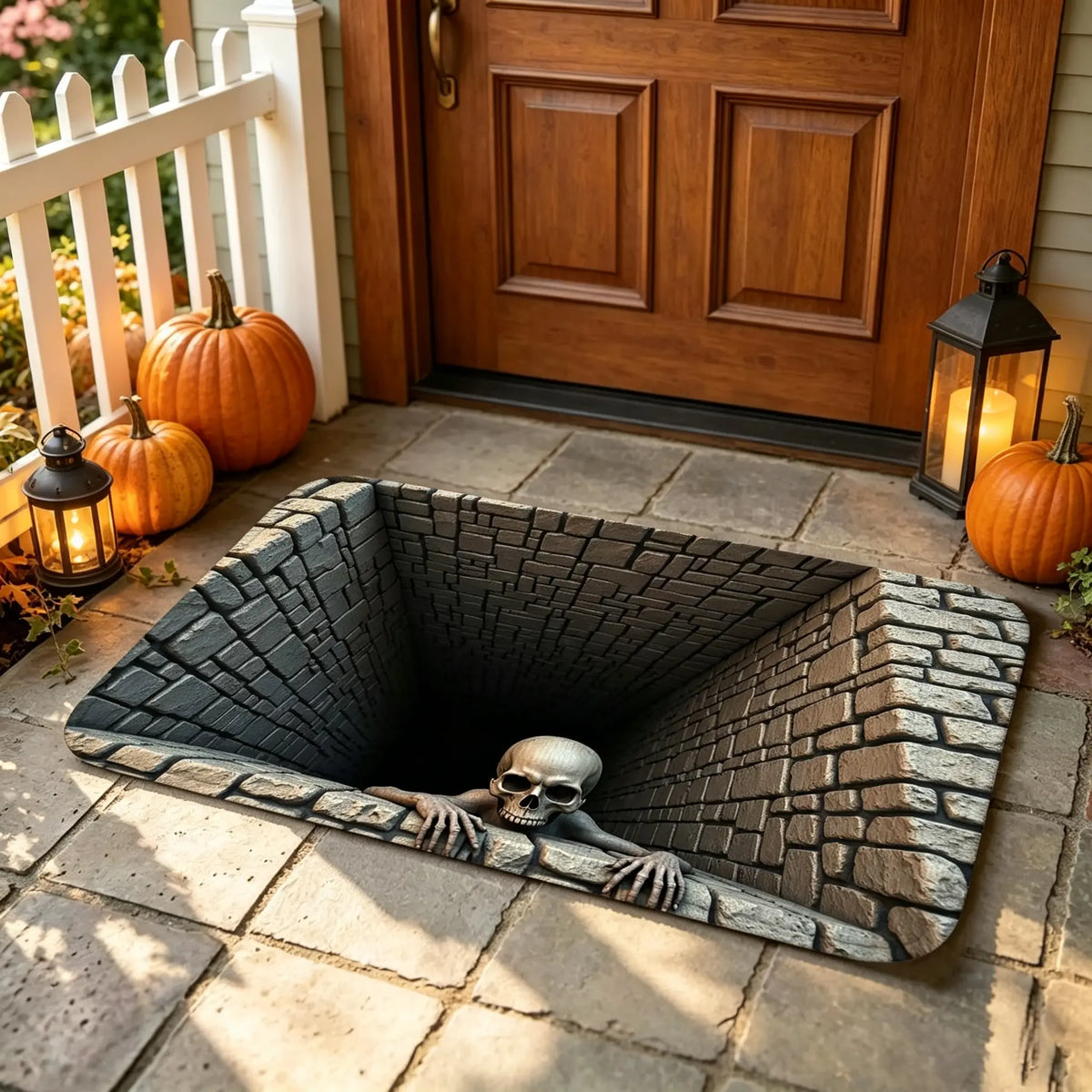 🎃💀 Halloween Front Door Mat – Festive 3D Visual Skull & Clown Horror Rug