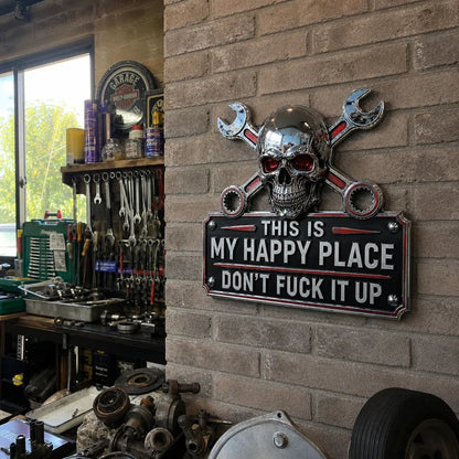 ✨ Limited-Time 50% OFF | “This Is My Happy Place” Garage Wall Sign 💀 Perfect for Garage, Workshop & Man Cave