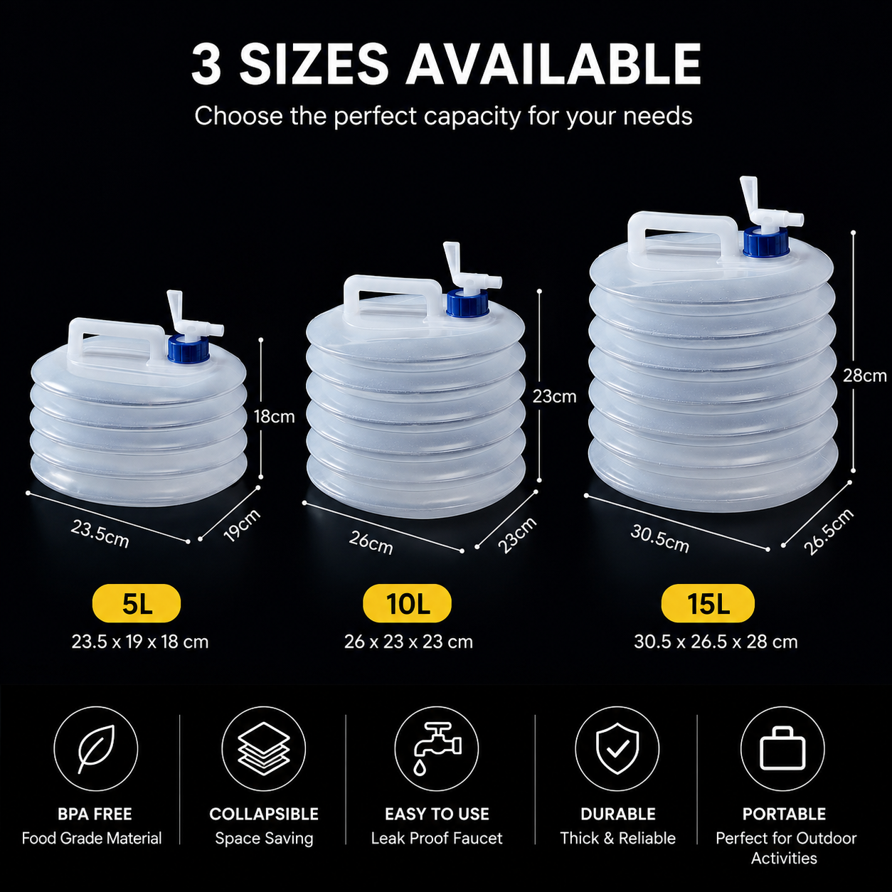 ⏰ Last Day Sale | 🏕️ Foldable Camping Water Container – 5L/10L/15L Portable Water Bucket