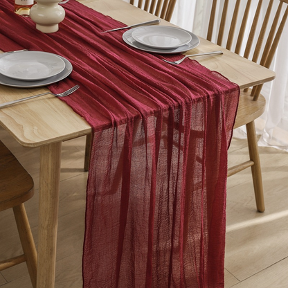 Boho Crinkle Gauze Table Runner 120 Inches for Weddings, Parties & Home Decor