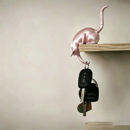 🐈‍Whimsical Cat Shelf Sitter with LED Lantern – Cute Bookshelf Decor & Handy Key Hook
