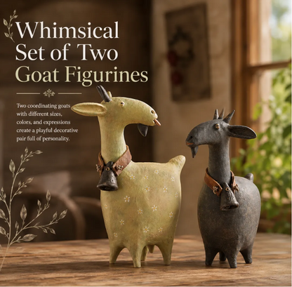 🏡 Rustic Goat Figurines Set of 2 – Vintage Farmhouse Home Decor