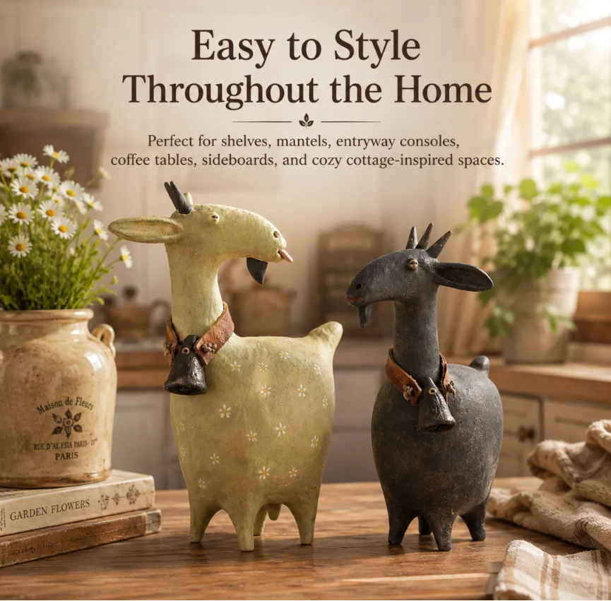 🏡 Rustic Goat Figurines Set of 2 – Vintage Farmhouse Home Decor