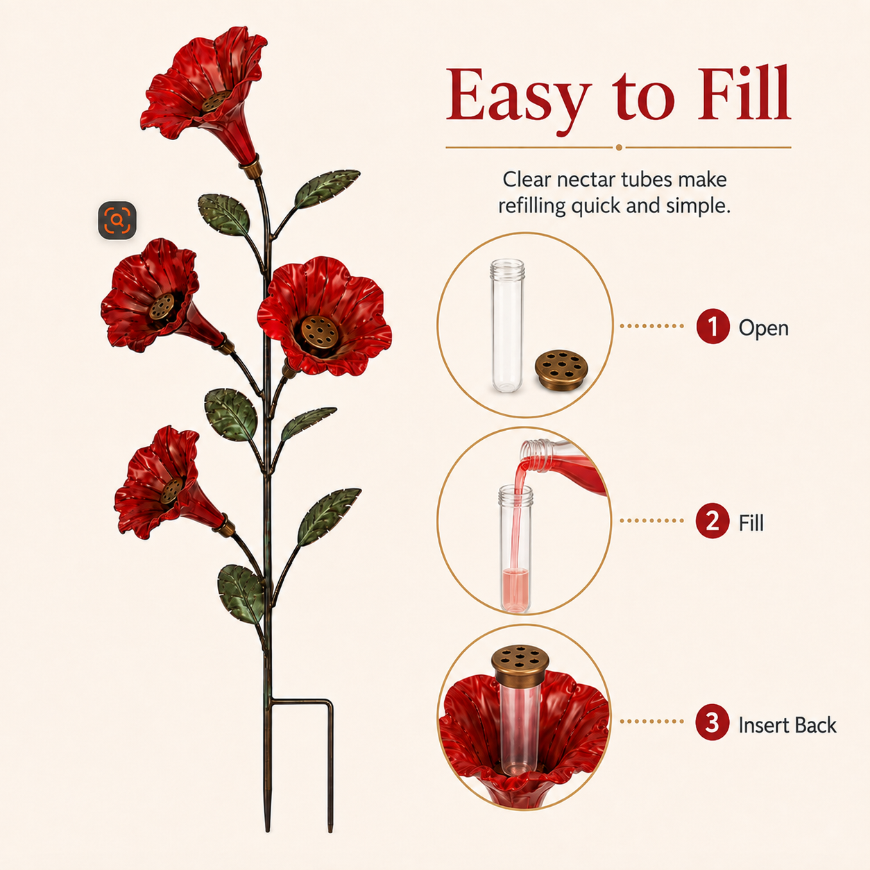 Vintage 4-Flower Hummingbird Feeder Garden Stake