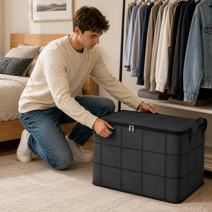 Large Foldable Zippered Storage Bin with Handles for Quilts and Bedding