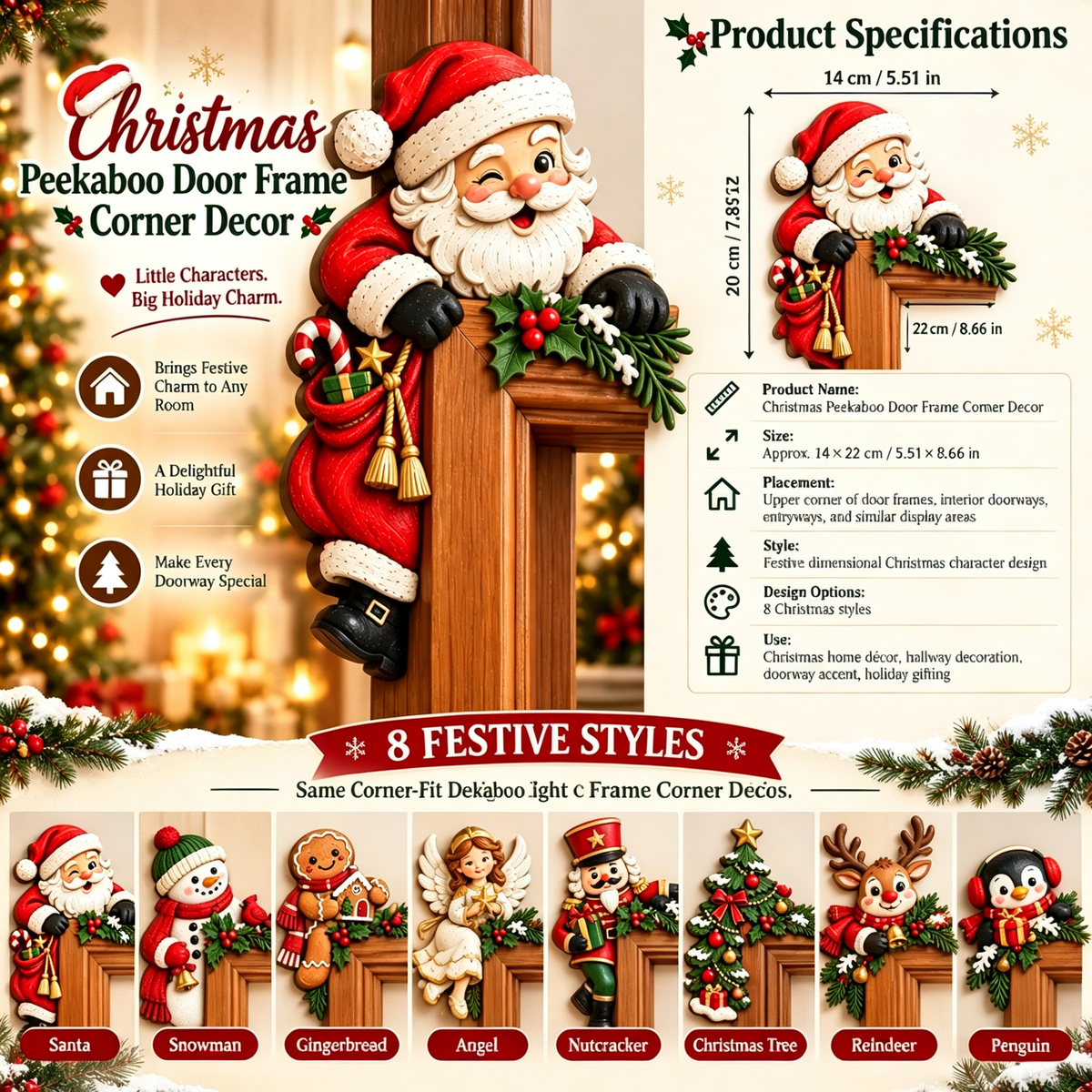 🔥 LIMITED-TIME 49% OFF  Christmas Peekaboo Door Frame Corner Decor🎄