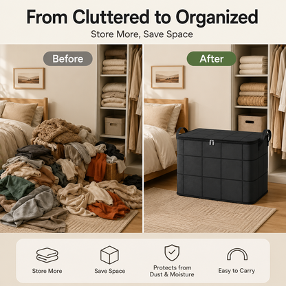 Large Foldable Zippered Storage Bin with Handles for Quilts and Bedding