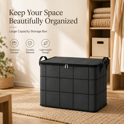 Large Foldable Zippered Storage Bin with Handles for Quilts and Bedding