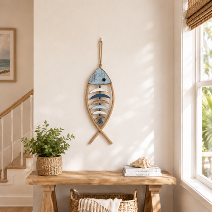🐟✨ Lighted Coastal Rope Fish Wall Hanging