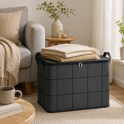 Large Foldable Zippered Storage Bin with Handles for Quilts and Bedding