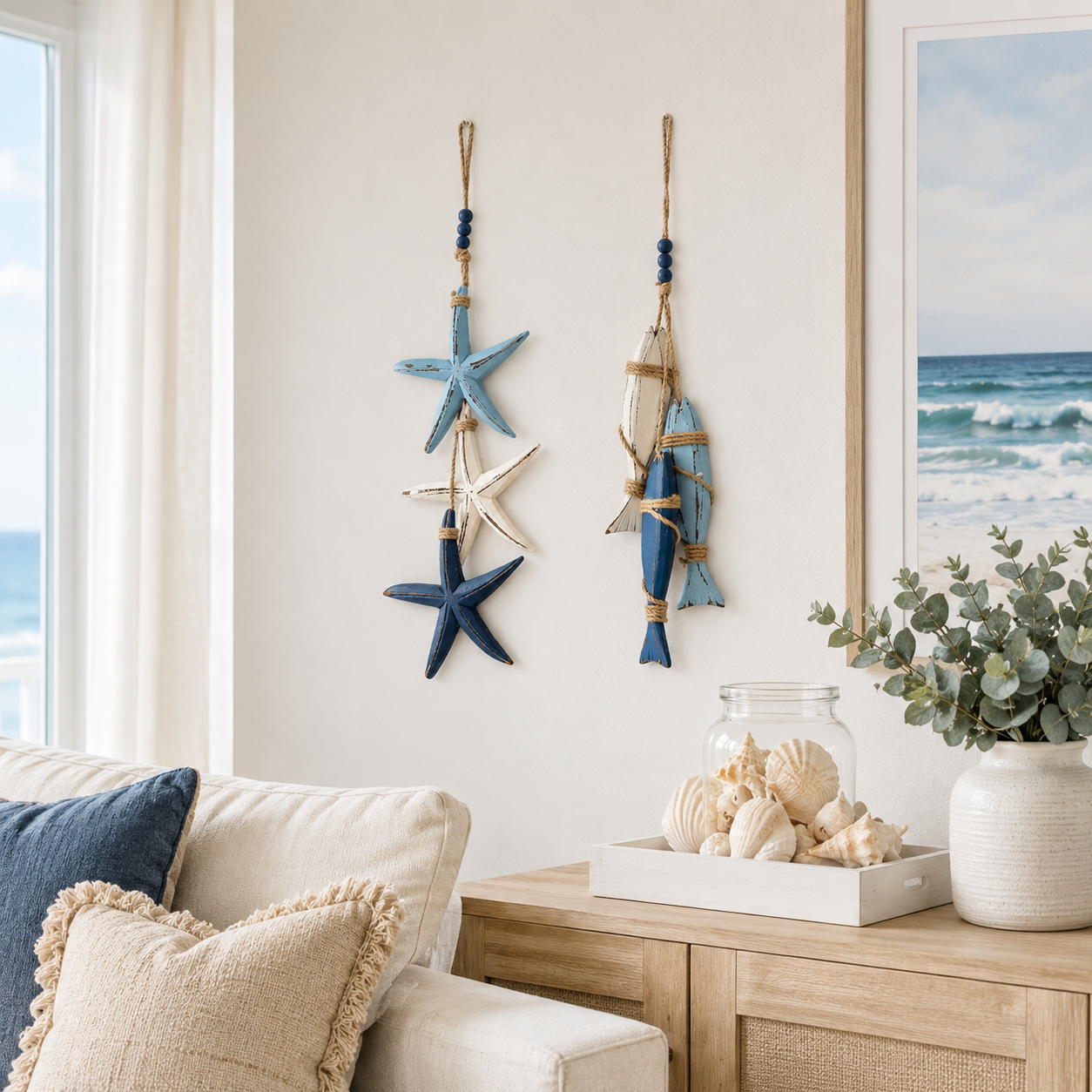 ⭐2026 HOT SALE🐟🌊Lighted Coastal Wooden Starfish & Fish Hanging Decor