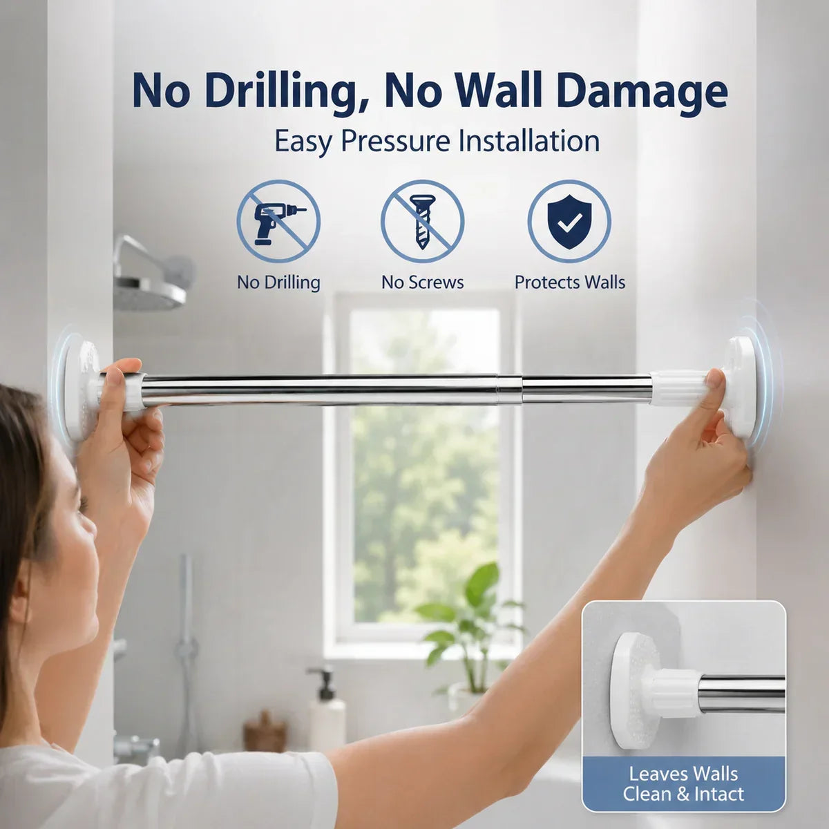 🔥 Upgraded Drill-Free Telescopic Tension Rod – Strong Hold, No Wall Damage