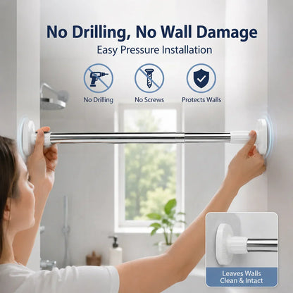 🔥 Upgraded Drill-Free Telescopic Tension Rod – Strong Hold, No Wall Damage