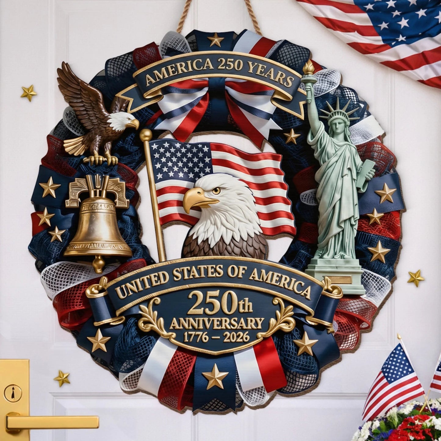 America 250th Anniversary Patriotic Door Sign