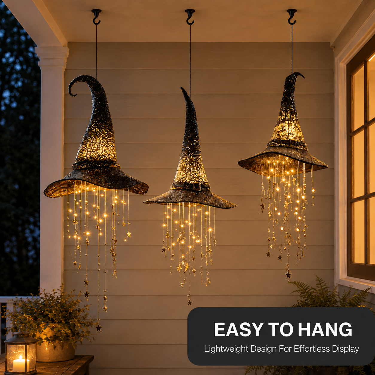 🧙‍♀️✨ Lighted Witch Hat Hanging Chime with Remote | Battery-Powered Starry Halloween Door & Porch Décor