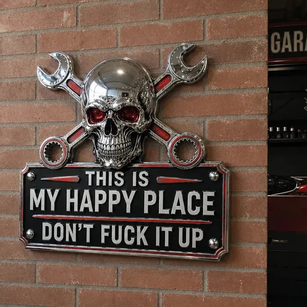 ✨ Limited-Time 50% OFF | “This Is My Happy Place” Garage Wall Sign 💀 Perfect for Garage, Workshop & Man Cave