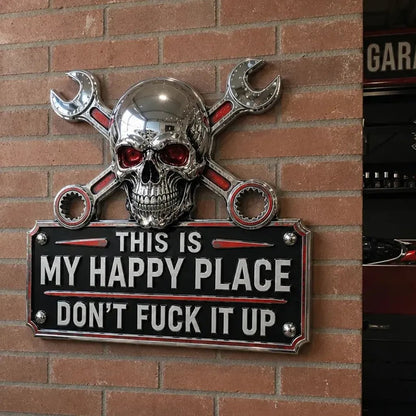 ✨ Limited-Time 50% OFF | “This Is My Happy Place” Garage Wall Sign 💀 Perfect for Garage, Workshop & Man Cave