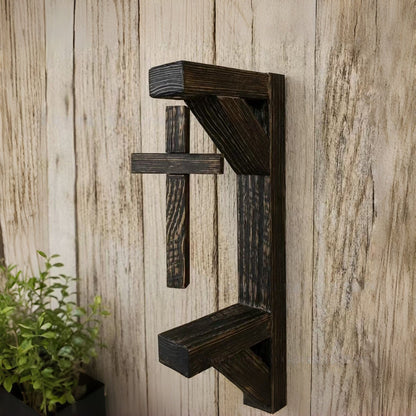 ✨ Limited-Time 49% OFF | Rustic Cross Wall Shelf ✝️ Wooden Floating Shelf for Faith-Inspired Decor