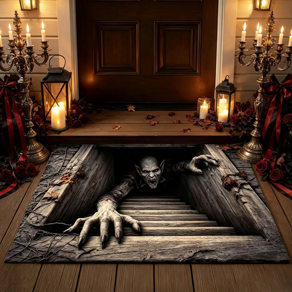 🎃💀 Halloween Front Door Mat – Festive 3D Visual Skull & Clown Horror Rug