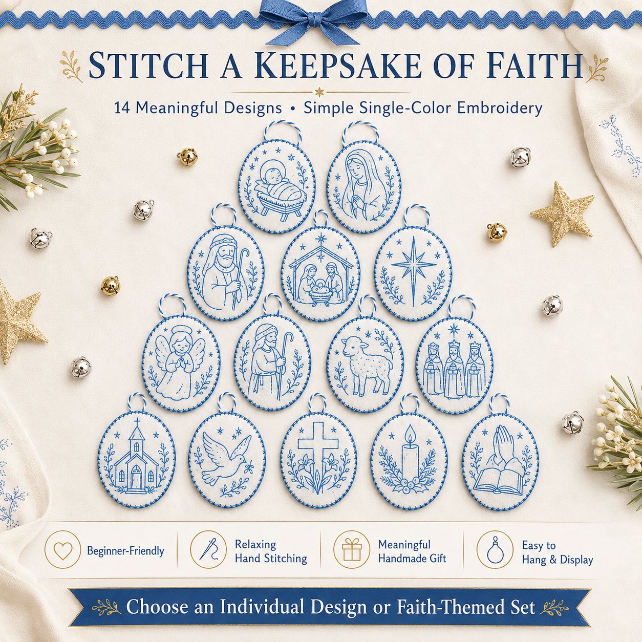 🔥2026 Christmas Hot Sale🎄 DIY Christmas Embroidery Ornament Kit for Beginners 🧵