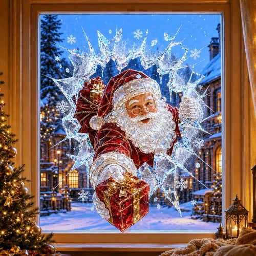 🔥Limited time 49% OFF -✨🎄19.7'' Crystal Christmas Break-In Window Decal — 3D Shattered-Glass Holiday Window Decoration