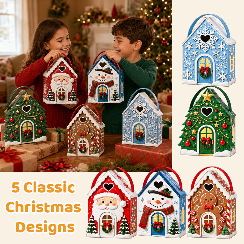 Christmas Cottage Gift Box with Handle – Festive House-Shaped Holiday Packaging