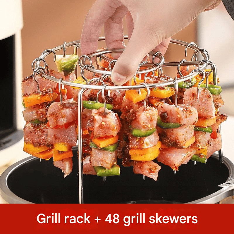 🔥 Hot Sale 50% OFF | Air Fryer Skewer Rack 🍢 360° Vertical Grill Stand for Easy BBQ-Style Cooking