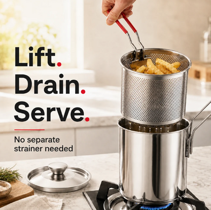 2026 🔥🍟 Personal Mini Deep Fryer Set – Stainless Steel Pot with Lift‑Out Draining Basket & Food Tongs