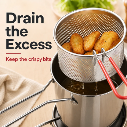 2026 🔥🍟 Personal Mini Deep Fryer Set – Stainless Steel Pot with Lift‑Out Draining Basket & Food Tongs
