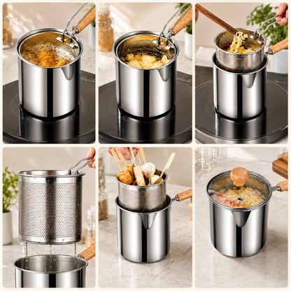 2026 🔥🍟 Personal Mini Deep Fryer Set – Stainless Steel Pot with Lift‑Out Draining Basket & Food Tongs