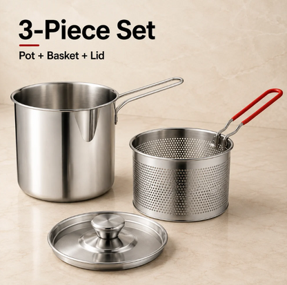 2026 🔥🍟 Personal Mini Deep Fryer Set – Stainless Steel Pot with Lift‑Out Draining Basket & Food Tongs