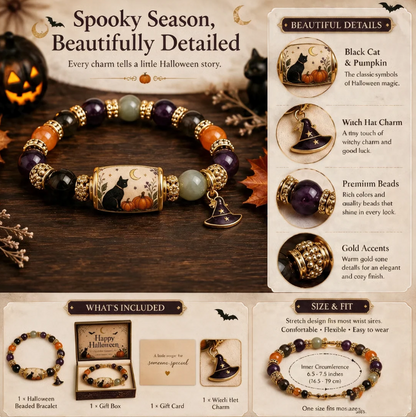 🎃🐱 Halloween Sale 50% OFF 🔥 Black Cat Pumpkin Beaded Bracelet Gift Set