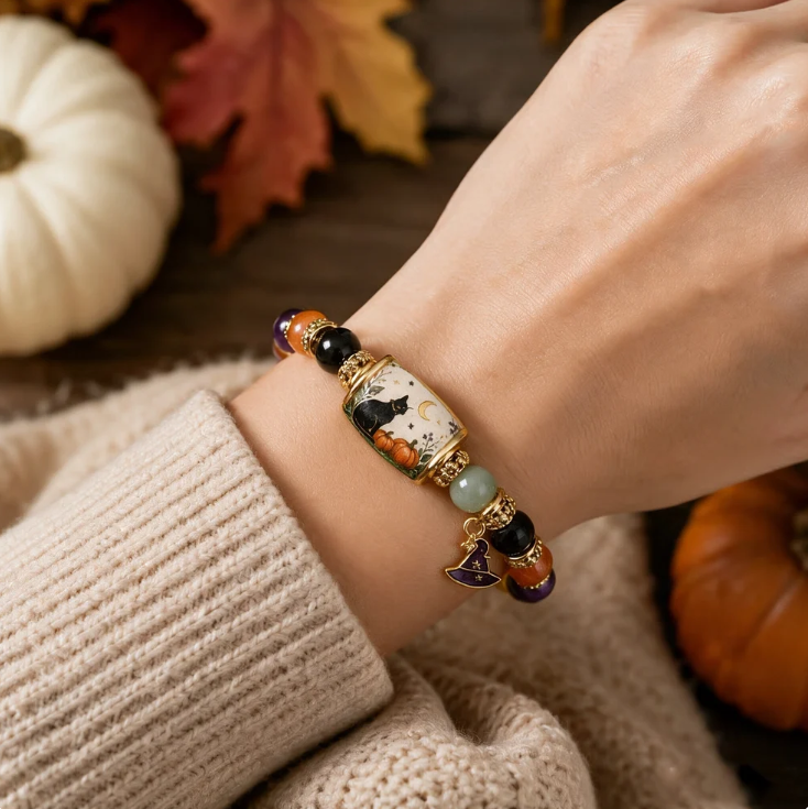 🎃🐱 Halloween Sale 50% OFF 🔥 Black Cat Pumpkin Beaded Bracelet Gift Set