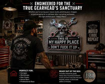 ✨ Limited-Time 50% OFF | “This Is My Happy Place” Garage Wall Sign 💀 Perfect for Garage, Workshop & Man Cave